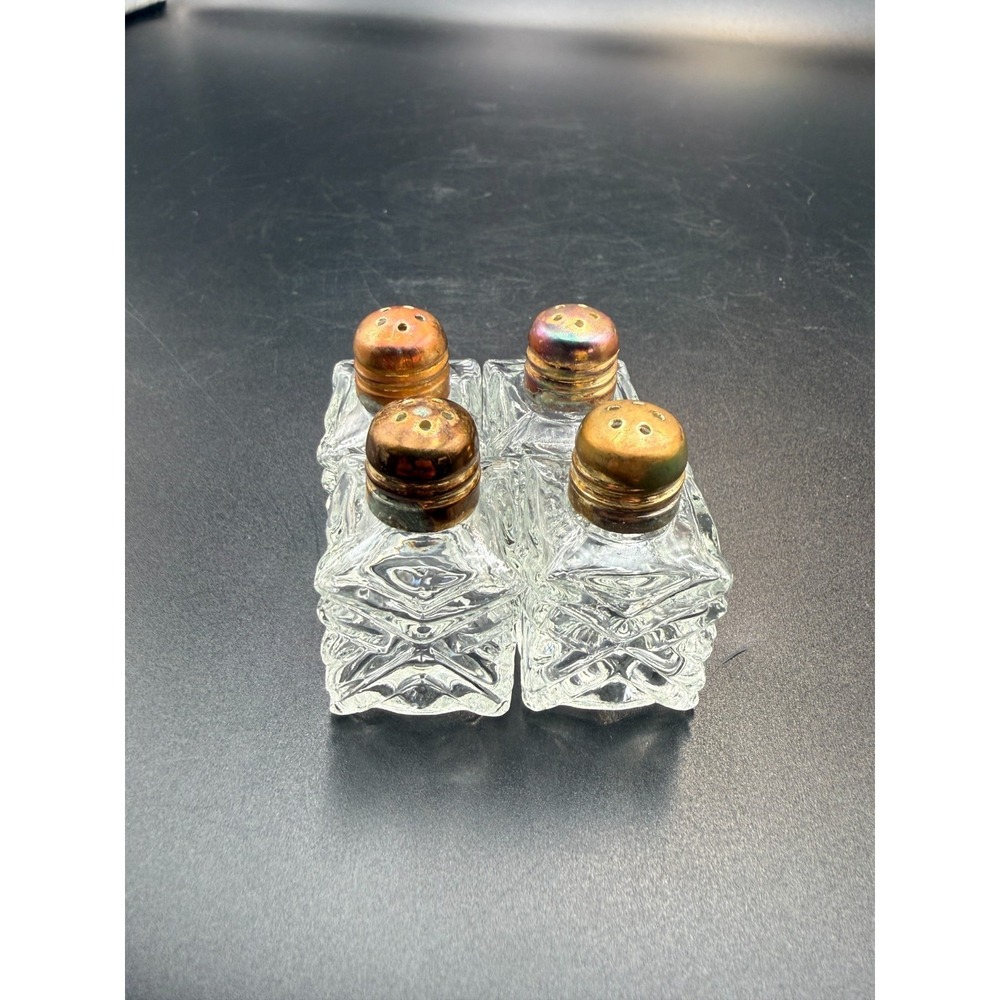 Vintage Crystal Cut Clear Glass Miniature Salt and Pepper Shakers 2 Sets - Picture 5 of 5